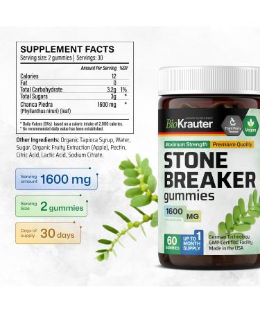 Chanca Piedra Gummies - 1600 mg Natural Kidney & Gallbladder Cleanse | Vegan Supplement for Optimal Health - Buy Online on GoSupps.com