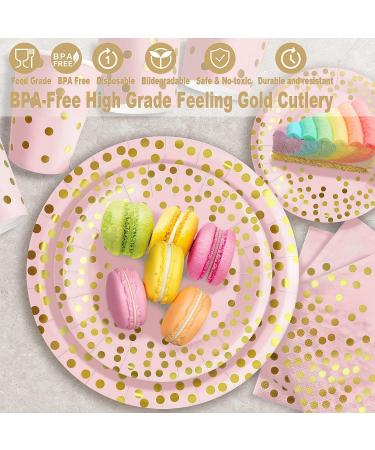 175PCS Pink and Rose Gold Plates Napkins Party Supplies  Severs 25 Disposable Party Plates  Plastic Forks Knives Spoons  Golden Dot Paper Plates  Napkins Cups for Baby Shower Decorations Pink Party 175 PCS Pink and Rose Gold Glitter - Buy Online on GoSupps.com