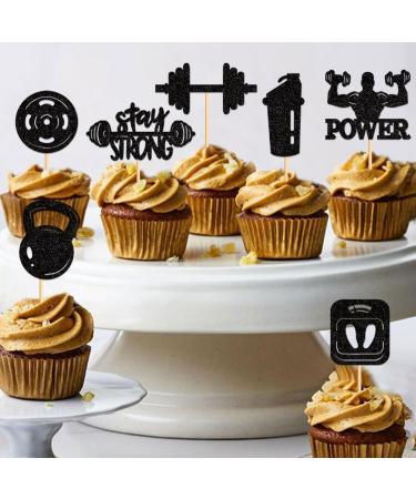Blumomon 24-Pc Glitter Gym Theme Cupcake Toppers | Weightlifting & CrossFit Party Supplies | Fitness Birthday Decorations - Buy Online on GoSupps.com