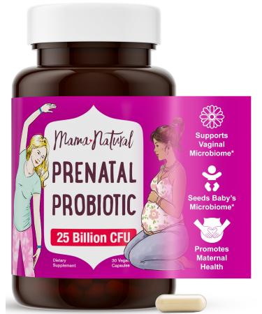 Mama Natural Prenatal Probiotics for Women Gut & Immune Support for Pregnancy Breastfeeding & Postpartum* | 25 Billion CFU 12 Strain Probiotic & Prebiotic Blend to Support Mom and Baby