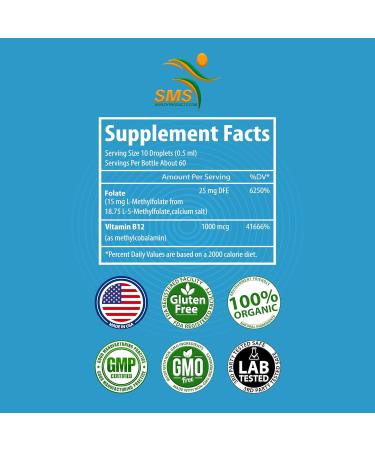 L-Methylfolate 15mg + Methyl B12 Liquid Drops High Potency Sublingual Formula with Natural Berry Flavor Active 5-MTHF & Bioactive B12 for Mood Cognitive Health & Methylation Support (2oz) - Buy Online on GoSupps.com