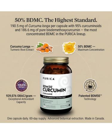 PURICA - Curcumin Capsules Extra Strength - 60 Capsules - BDM50 - Joint Pain Relief Supplements Reduce Inflammation - Promotes Skin Health Boost Brain Function - Natural Pain Relief Supplements - Buy Online on GoSupps.com