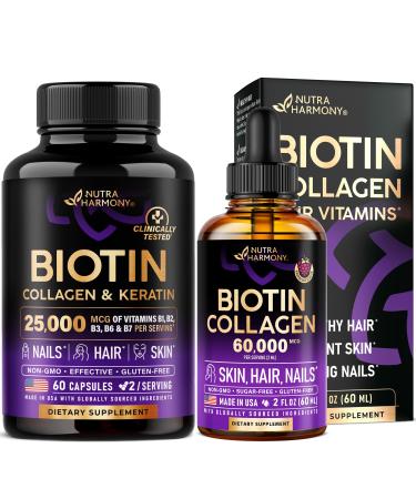 NUTRAHARMONY Biotin Collagen Hyaluronic Acid Capsules & Liquid Biotin Collagen Drops