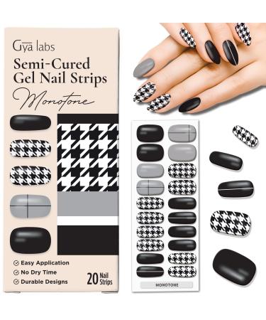 Gya Labs Nail Stickers - Long Lasting Nails for Women - Semi Cured Gel Nail Strips (20 Pcs) - Nail Stickers for Nail Art Kit - Stick on Nails Nail Art Stickers | Pattern - Monotone