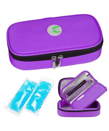 YOUSHARES Insulin Cooler Travel Case - Medication Diabetic Insulated Organizer Portable Cooling Bag for Insulin Pen and Diabetic Supplies with 2 Cooler Ice Pack (Purple)