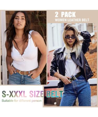 XZQTIVE 2 Pack Women Plus Size Leather Belts - Black Cowhide Waist Belt for Jeans Pants Dress - X-Large (42-47) - Solid Pin Buckle - Buy Online on GoSupps.com