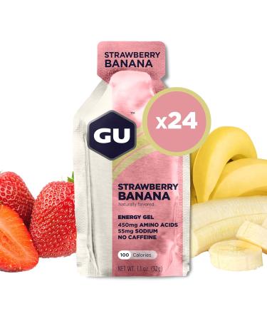 GU Energy Original Sports Nutrition Energy Gel, 24-Count, Strawberry Banana Strawberry Banana 24 Count (Pack of 1)