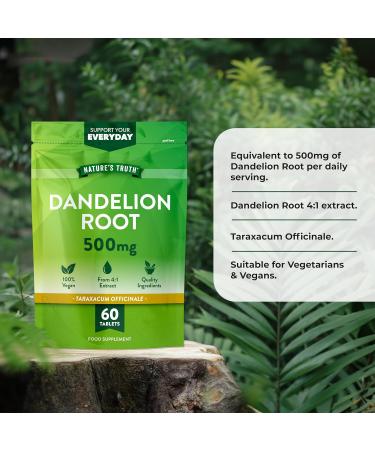 Dandelion Root Extract 500mg | 60 Vegan Tablets | High Strength 4:1 Extract | by Nature's Truth - Buy Online on GoSupps.com