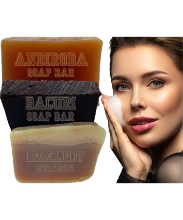 Nativilis Amazonian Collection 3-piece Soap Bar 300 grams ANDIROBA BACURI BRAZIL NUT Natural Vegan Emollient Face Skin Body Soap Moisturises No Chemicals Additives Colours or Lauryl Copaiba Properties