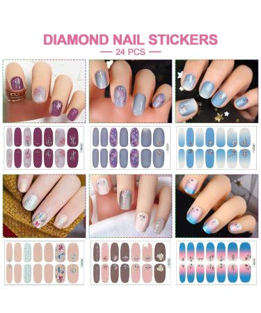 Kalolary 24 Sheet Nail Film Stickers Set - Glitter Diamond Self-Adhesive Nail Art with 2 Nail Files | DIY Designs for Women & Girls - Buy Online on GoSupps.com