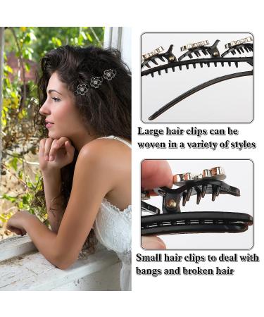Cute Black Hair Clips Set - 4 Pcs Sparkling Crystal Stone Braided Bands for Women Girls | Rhinestone Flower Butterfly Duckbill Hairpins for Styling - Buy Online on GoSupps.com