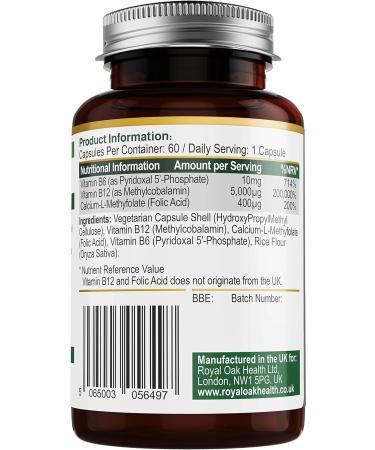 Royal Oak Health High Strength Methylcobalamin Vitamin B12 Tablets - Vitality Formula with Folic Acid & Vitamin B6, Made in UK | B12 Supplement - Buy Online on GoSupps.com