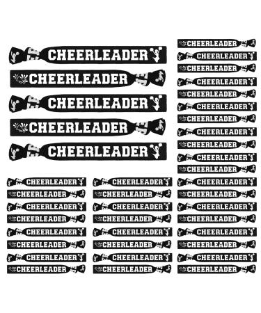 Sureio 100 Pieces Cheer Bracelets Cheerleader Hair Ties Pom Pom Design Bulk Ponytail Holder Cheer Scrunchies Wristbands Cheerleading Gifts for Women and Girls (Black)