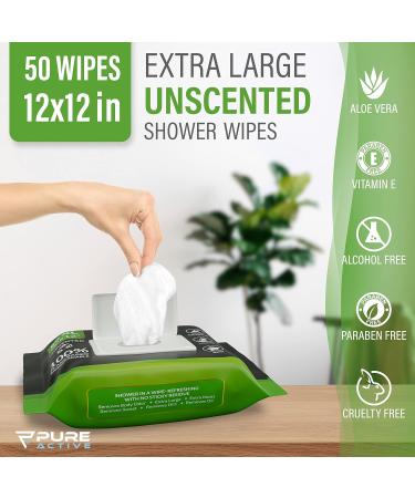 Biodegradable XL Body Wipes for Camping and Travel - 50 Count Pack | Personal Hygiene Shower Wipes for Body and Face - 12''x12'' | Ideal for Women, Men, Kids, and Elderly - Buy Online on GoSupps.com