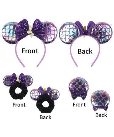 Zhezesmila Mermaid Purple Mouse Ears Headband, Hair Clips & Scrunchies Set for Girls & Women - Birthday Party Hair Accessories - Buy Online on GoSupps.com