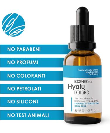 Pure Hyaluronic Acid Face Serum Anti-Wrinkle Plumping Effect with Niacinamide + Provitamin B5 Concentrated Moisturizing Formula Also for Eye Contour | Hyaluronic Essences 30 ml - Buy Online on GoSupps.com