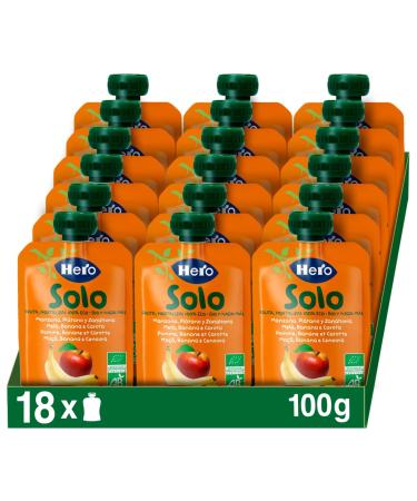 Hero Solo - Organic Apple Banana and Carrot Pouch - 100% Natural Organic Fruit Puree Compote with No Added Sugar - for Baby