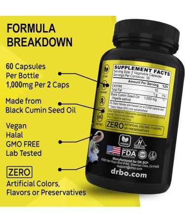 Black Seed Oil Capsules - Vegan Cold Pressed Nigella Sativa for Skin & Hair Health | Halal 500mg - 60 Softgels - Buy Online on GoSupps.com
