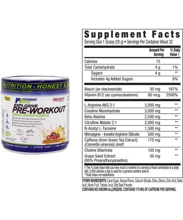 Performance Inspired Nutrition Pre-Workout Powder - All Natural Vegan Formula - Citrulline, Nitrosigine, Green Tea, Arginine, Beta Alanine - Raspberry Lemonade - 23.84 Ounce - Buy Online on GoSupps.com