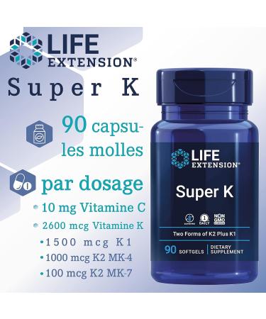 Life Extension Super K with MK-7 Depot High Dosed 90 Soft Capsules Lab Tested Gluten Free Soy Free Non-GMO - Buy Online on GoSupps.com