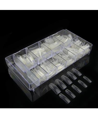 PROFICO 500 pieces nail tips in a box | Classic Square Half Cover French Acrylic Artificial Nails | 10 sizes (Clear)