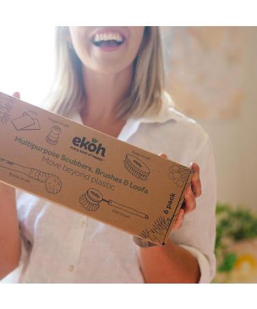 EKOH 6-Pack Bamboo Brushes & Loofah Sponges Set | Dry Brushing Body, Nail & Feet Scrubber | Bottle & Dish Brush | Natural Soft Bristles | Home Shower & Bath Essentials - Buy Online on GoSupps.com