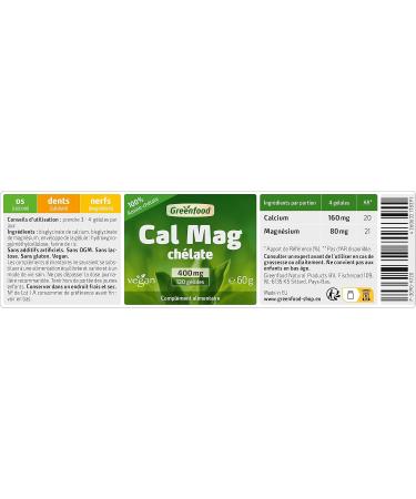 Greenfood Calcium + Magnesium 400 mg 100% Chelate - For Bones Calcium Teeth Calcium Nerves Magnesium - NO Artificial Additives No Genetic Engineering Vegan - Buy Online on GoSupps.com
