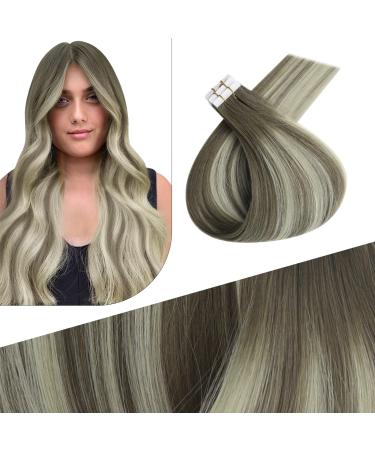 FSHINE VIRGIN TAPE Extensions real hair 45cm injection hair highlight color light brown fades to light blonde smooth tapes real hair extension hair extension real hair 10 pieces #7/7/icy 5. Injected tape #7/7/icy 45 cm