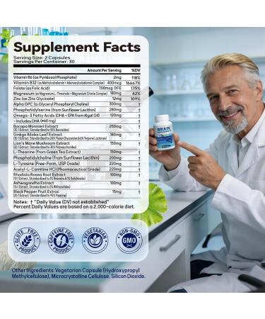 18-in-1 Brain Supplement for Memory and Focus Nootropic Capsules with Alpha GPC Bacopa Ginkgo Biloba Lion's Mane Vitamin B6 & B12 | Cognitive Health Mental Clarity | Vegan Non-GMO - Buy Online on GoSupps.com