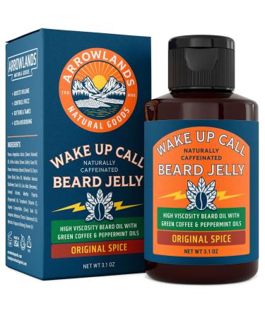 Wake Up Call Beard Jelly - Caffeine Beard Growth Oil with Virgin Green Coffee Oil & Peppermint Natural Thickener and Moisturizer (3.1oz Original Spice) Original Spice 3.1 Fl Oz (Pack of 1)
