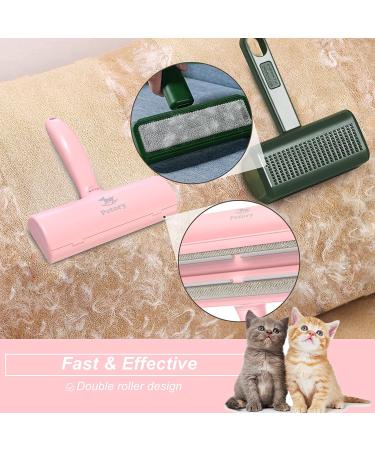 Petory Pet Hair Remover with Self Cleaning Base - Reusable Double Roller Lint Roller for Dog Cat Hair on Couch, Car Seat, Bedding, Clothes, Carpet - Pink - Buy Online on GoSupps.com