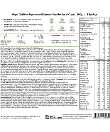 The Protein Works Vegan Diet Meal Replacement Extreme - Strawberries 'n' Cream 500g | Plant Based Shake with Added Vitamins for Weight Loss | 8 Servings - Buy Online on GoSupps.com