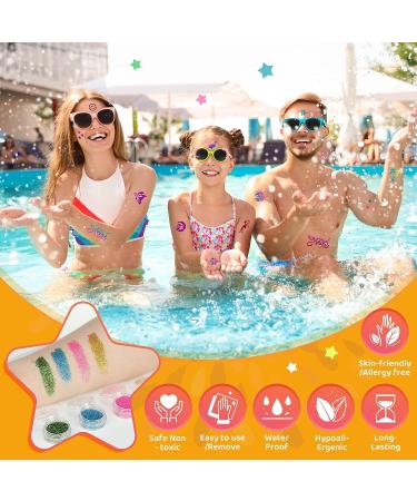 Glitter Tattoo Kids Set - 30 Colors, 147 Stencils, Brushes, Glue - Arts Glitter for Girls, Boys, Birthday, Festival - Gifts for Kids & Adults - Yellow - Buy Online on GoSupps.com