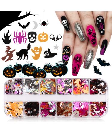 Ebanku 12 Color Halloween Nail seedlets 3d nail art glitter sequin nail art design holographic nail seeds for manicure face body decoration