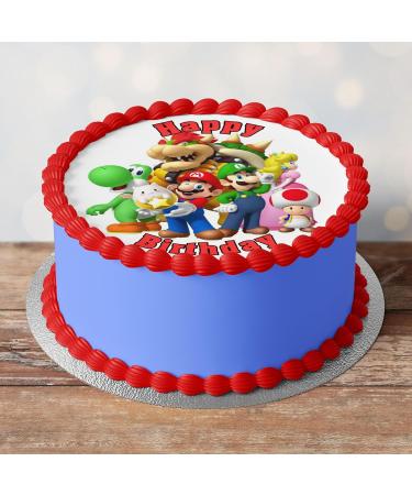 Mario Style Theme Pre Cut Edible Icing Cake Topper 8 Inch Round Cake Decoration - Buy Online on GoSupps.com