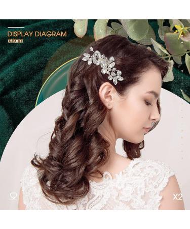 2 Pcs Rhinestone Silver Wedding Hair Comb Set - Bridal Side Comb with Opal Crystal Detail | Hair Accessories for Women and Girls - Buy Online on GoSupps.com