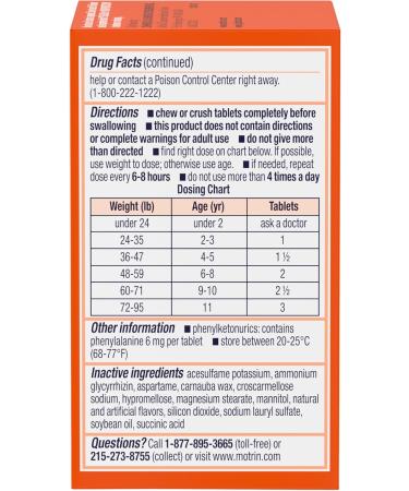 Motrin Children's Dye-Free Ibuprofen Chewable Tablets - Grape Flavor (24 Count) - Buy Online on GoSupps.com