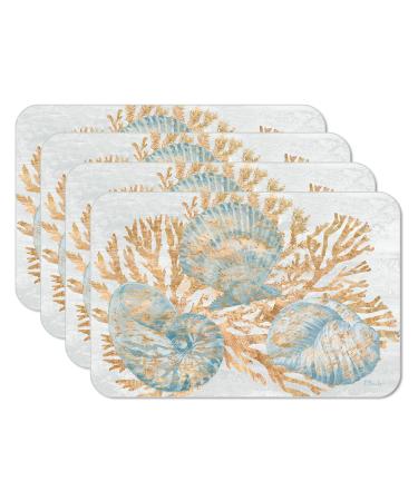 CounterArt Shimmering Shells 4 Pack Reversible Easy Care Flexible Plastic Placemats Made in The USA BPA Free Easily Wipes Clean