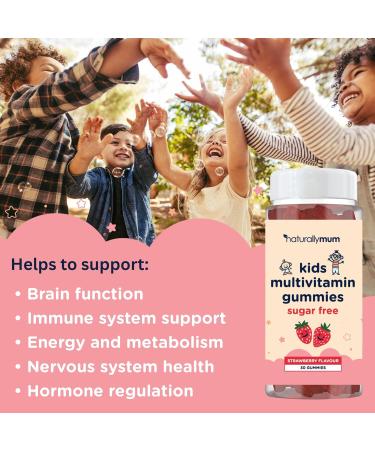 NaturallyMum Kids Multivitamin Gummies | for Children | Vegan Friendly | 30 Chewable Gummies | with Vitamins A D E B6 B12 C | Sugar Free | Strawberry Flavour | 30-Day Supply - Buy Online on GoSupps.com