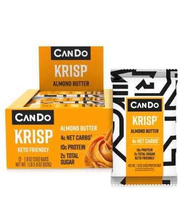 CanDo Krisp - Keto Snack & Keto Bar (12 Pack, Almond Butter) - Low-Carb Snack, Low-Sugar High Protein Bar - Gluten-Free Crispy, Perfectly Delicious Healthy Meal Replacement - Keto Krisp Almond Butter 12 Count (Pack of 1)
