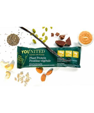Vegan Protein Bars by Younited Wellness | With Real Food Ingredients and 16g of Protein | Boosts Energy | 10g of Fibre and Low in Sugar | Chocolate | 12 Bars per Box - Buy Online on GoSupps.com