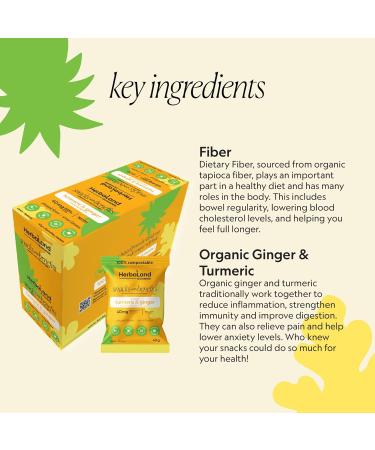 Herbaland Turmeric & Ginger Gummies Snacks with Benefits Vegan Low-Sugar High-Fiber Gluten-Free 40mg of Organic Turmeric & 10g of Organic Tapioca Fiber Per Pouch Pineapple Flavor 12 x 40g (Box of 12) Compostable Pouch - Buy Online on GoSupps.com