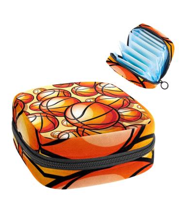 Anna Cowper Basketball Orange Sanitary Napkin Storage Bag Feminine Menstrual Cup Pouch Nursing Pad Holder Tampon Bags Portable Period Bag for Women Teen Girls 1 Piece Multicolor 12