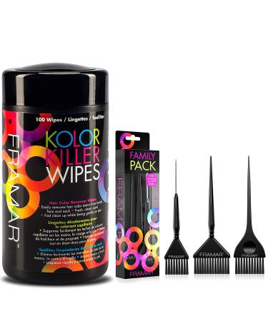 Framar Kolor Killer Wipes Hair Dye Remover + Framar Family Pack Hair Color Brush Set
