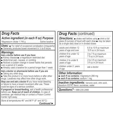 A+Health Magnesium Citrate Oral Solution Saline Laxative Lemon Flavor Made in USA Dye-Free Sugar Free 1 Bottle 10 Fl Oz - Buy Online on GoSupps.com