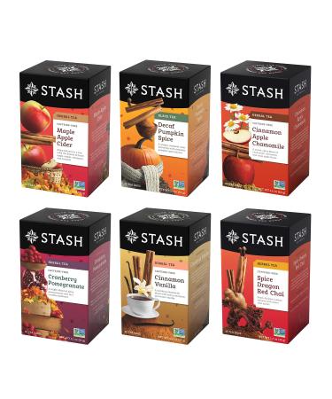 Stash Tea Fall for Autumn 6 Flavor Tea Sampler, 6 Boxes With 20 Tea Bags Each (120 Tea Bags Total) Fall for Autumn Sampler