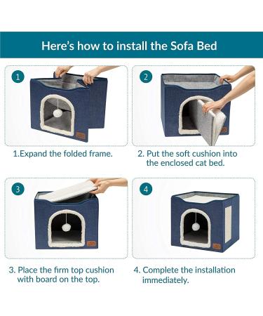 Bedsure Cat Beds for Indoor Cats | Large Cat Cave with Fluffy Ball & Scratch Pad - Foldable Pet House 16.5x16.5x14 - Buy Online on GoSupps.com
