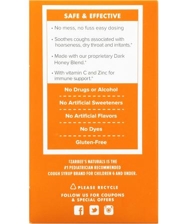 Zarbee's Childrenâ€™s Cough Syrup Dark Honey - Natural Grape, 10 Single Serve Packs for Kids 12+ Months - Buy Online on GoSupps.com