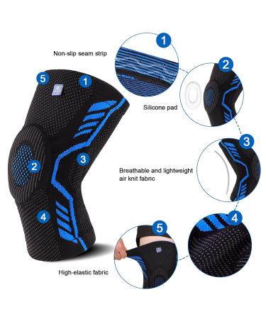 Abyon Kniebandage - Compressed Knee Support for Men & Women | Patella Gel Pads & Spring Side Stabilizers | 3XL Black & Blue | Ideal for Meniscal Tear Arthritis ACL & MCL Injuries - Buy Online on GoSupps.com