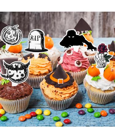 LEBERY 24Pcs Halloween Cupcake Toppers Halloween Cake Picks Tombstones Pumpkin Skull Bat Cupcake Food Picks Horror Halloween Cupcake Decorations Cake Topper for Halloween Theme Party Supplies - Buy Online on GoSupps.com